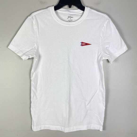 J. Crew x Oxford Pennant Men’s White Tee Shirt XS College Academia Preppy - Picture 1 of 5